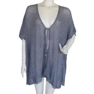 new TOMMY BAHAMA Poncho, L/XL, Loose Knit, Tie Front, Unstructured, Blue-gray